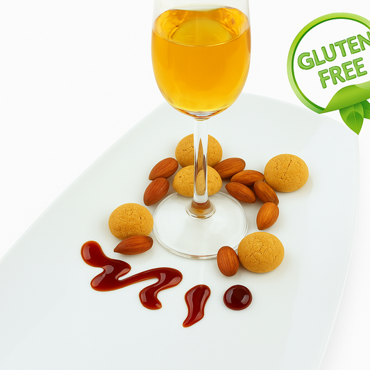 Aromapaste Amaretto in transparenter Dose mit rotem Deckel – hochkonzentriertes Mandelaroma für Sahne, Eis, Füllungen und Desserts.