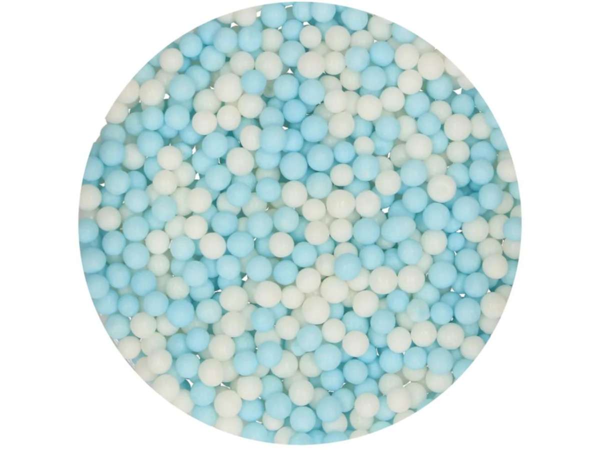 FunCakes Weiche Zuckerperlen Blau-Weiß 60g – zarte, essbare Deko-Perlen für Kuchen & Cupcakes